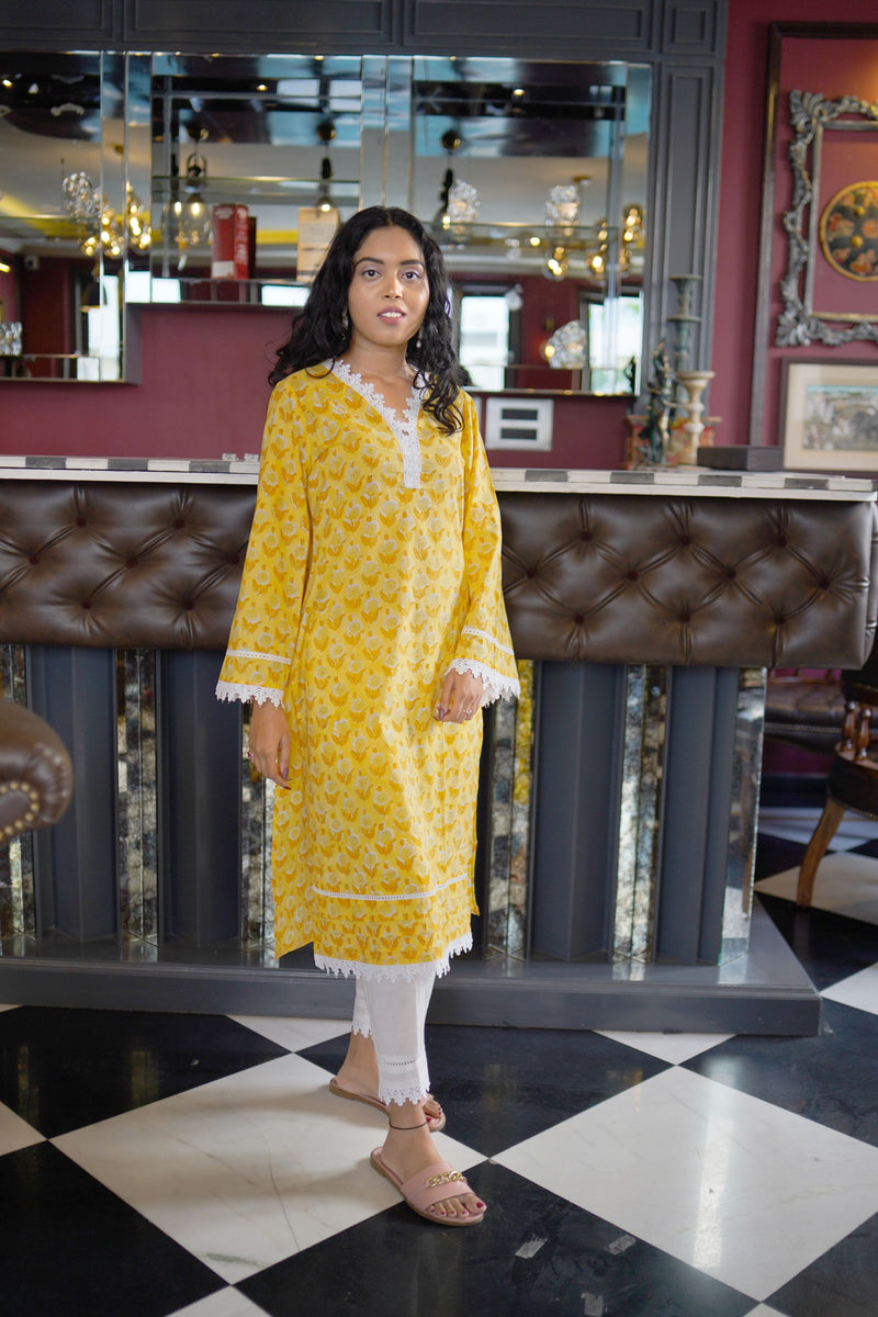 Seher Yellow Handblock Kurta