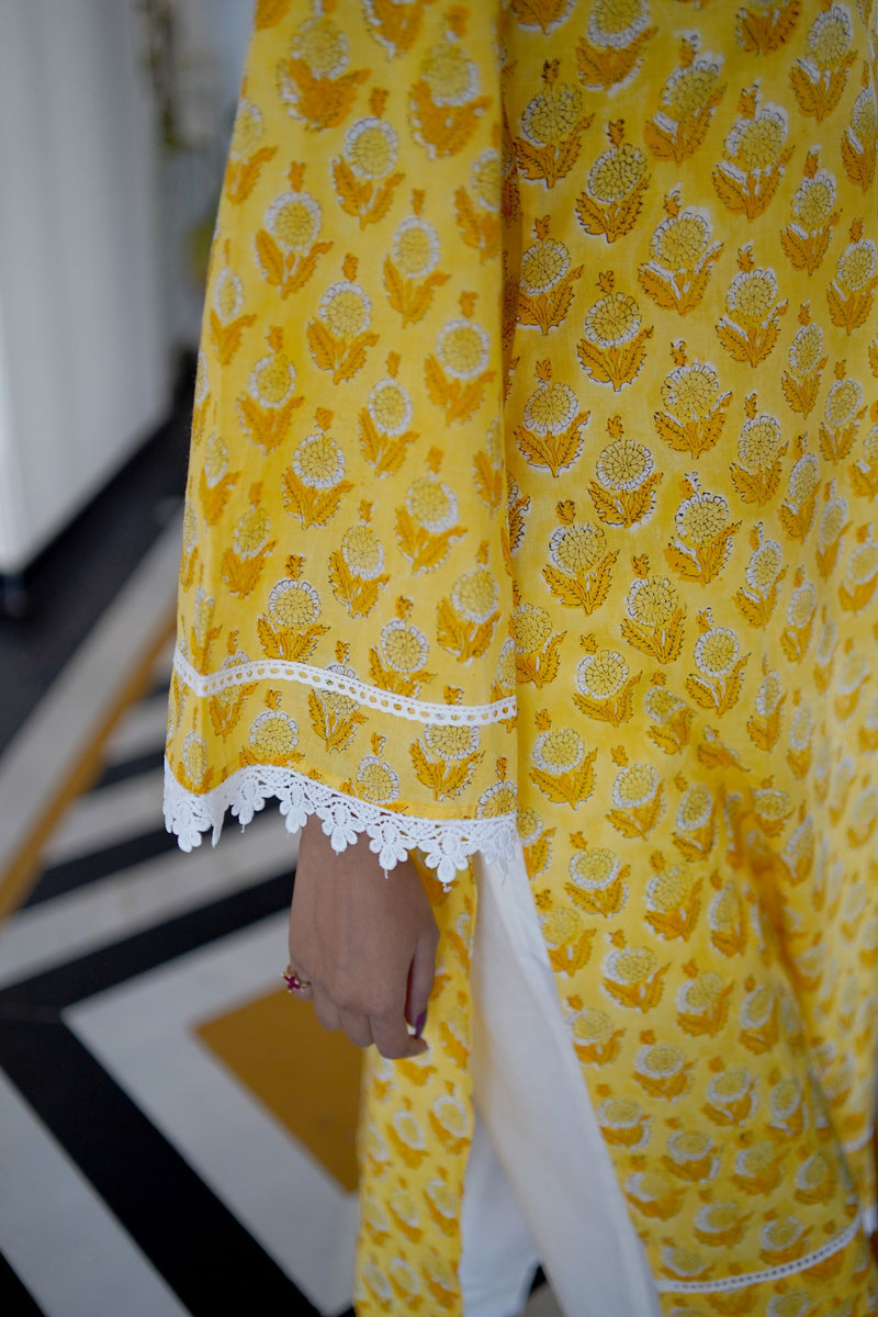 Seher Yellow Handblock Kurta